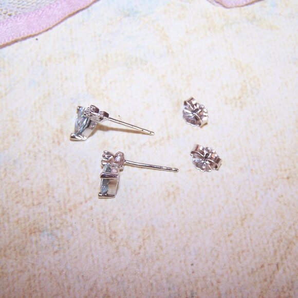 Vintage 14K Gold 1.12CT TW Diamond Blue Quartz Stud Earrings - Posts with Nuts - Picture 7 of 8